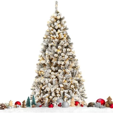 COSTWAY Albero di Natale Innevato 180/225 cm, Albero di Natale con 250/450 Luci a LED Bianco Caldo, 600/1010 Rami Folti e Base Metallica, Albero di Natale Slim per Casa, Ufficio e Negozio (180 cm)