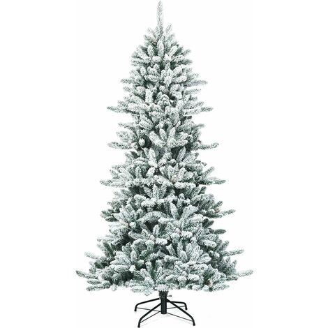 COSTWAY Albero di Natale Innevato 210 cm con Pigne Bianche, Albero Artificiale di Qualità in PVC, Base in Ferro, Montaggio Rapido, 1108 Rami, Verde