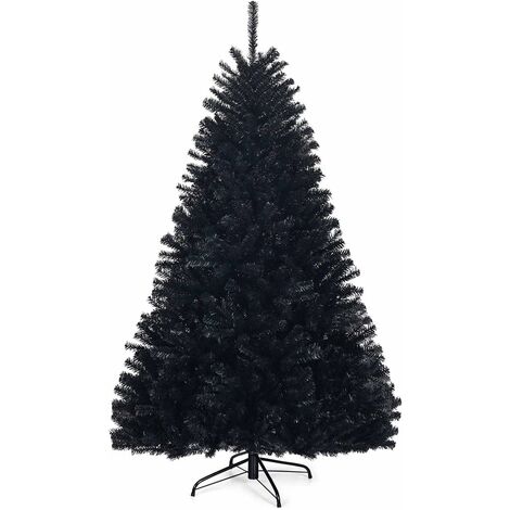 COSTWAY Albero di Natale Nero 180/225 cm, Albero di Natale con 1036/1258 Rami Folti e Base di Metallo con Cuscinetti Antiscivolo, Albero di Natale Realistico per Halloween (180x Ø112cm)