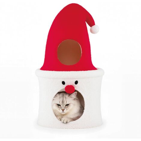 COSTWAY Albero di Natale per Gatti con Letto, Cassetta Moderna per Gatti con Posatoio Imbottito, Condominio e Cuscino Morbido in Pile, Piccolo Centro Attività per Animali Domestici per Gattini