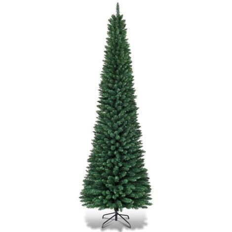 COSTWAY Albero di Natale Slim 150/180/210/240/270 cm, Albero di Natale Artificiale con 220/400/700/1000/1500 Rami e Base in Metallo, Decorazioni Natalizie per Casa e Negozio (270 CM)