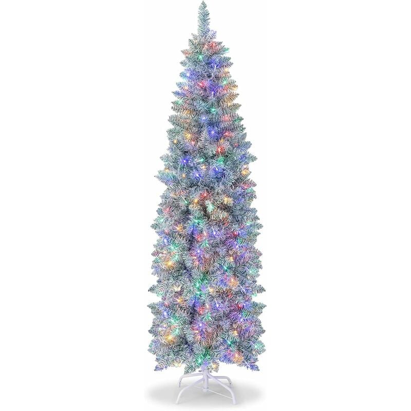 Costway - Albero di Natale Slim 150/180 cm, Albero di Natale con 190/250 Luci led Colorate, 343/475 Punte e Base in Metallo Pieghevole, Albero di