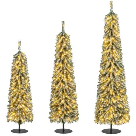 COSTWAY Albero di Natale Slim e Innevato con Luci 120/150 / 180 CM, Set di Alberi di Natale Artificiali Realistico con 216 & 302 & 505 Punte di Rami e 100 & 120 & 180 Luci LED