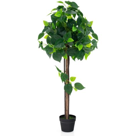 COSTWAY Albero di Ortensie Artificiale da 114 CM, Albero in Vaso con Tronco in Legno Reale, Foglie di Ortensie Realistiche, Viti, Pianta Decorativa Finta per Casa e Ufficio