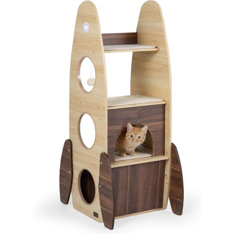 COSTWAY Albero per Gatti a Forma di Razzo 120cm, Condo 2 Piani, Graffiatrice Sisal