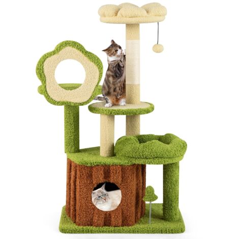 COSTWAY Albero per Gatti, Albero Tiragraffi per Gatto con Condominio Tronco, Trespolo a Fiore, Letto Morbido, Pompon, Giocattolo a Molla e Piattaforme, Tiragrafffi per Gatti da Interno