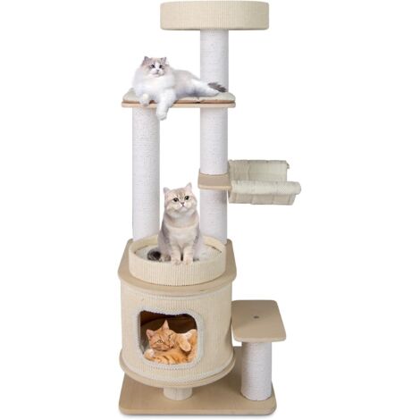 COSTWAY Albero per Gatti Alto 151cm, Condo 2 Piani, Graffiatrici, Tappetini Rimovibili, Amaca