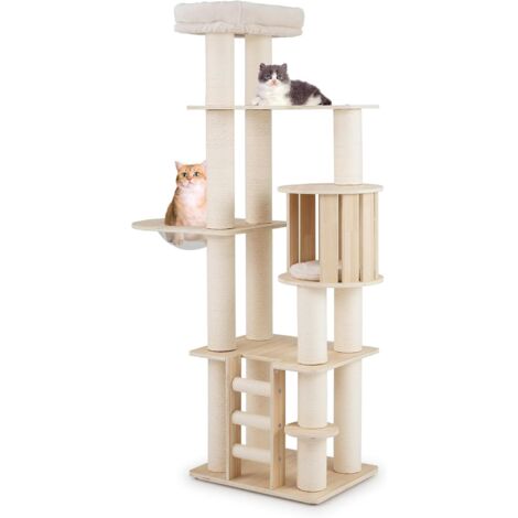 COSTWAY Albero per Gatti Alto 185 cm. Tiragraffi per Gatti in Plywood Solido con Condo, Posto d’Osservazione, Capsula Spaziale, Posti per Graffiare, Scala a 3 Gradini, Mobili per Animali da Interno