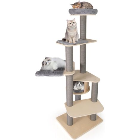 COSTWAY Albero per Gatti Alto 197cm, Condo Privato, Trespolo Imbottito, Amaca, Graffiatrici