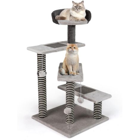 COSTWAY Albero per Gatti Alto 93 cm, Tiragraffi per Gattini a 5 Livelli con Gradini, Tiragraffi in Sisal e Juta, Tappetini, Posto di Riposo Imbottito in cima, Palline Appese e Pallina a Molla