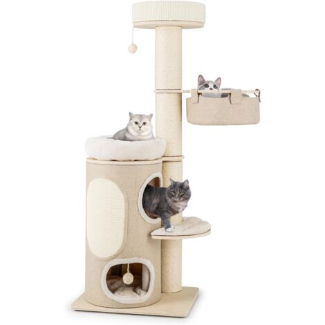 COSTWAY Albero per Gatti da 154 cm, Torre per Gatti Multi-livello con Condominio a 2 Piani, Ampio Piazzale, Tiragraffi in Sisal, Moderno Centro Giochi per Gattini