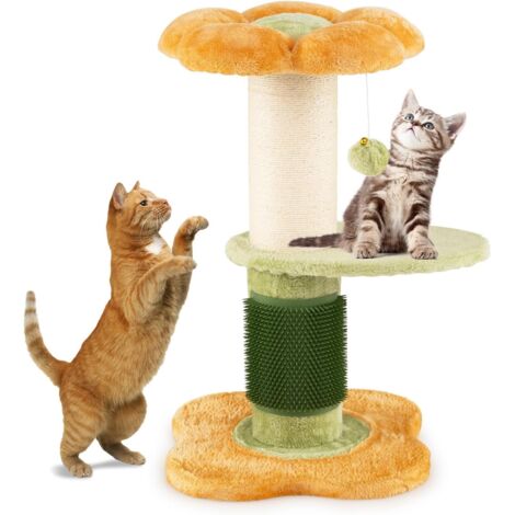 COSTWAY Albero per Gatti da Interno Alto 69 cm, Tiragraffi per Gatti a Forma di Fiore con Piedistallo Imbottito in Pile, Tiragraffi in Sisal e Pallina Appesa, Mobili per Gattini a Più Livelli (Giallo)