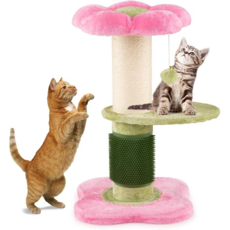 COSTWAY Albero per Gatti da Interno Alto 69 cm, Tiragraffi per Gatti a Forma di Fiore con Piedistallo Imbottito in Pile, Tiragraffi in Sisal e Pallina Appesa, Mobili per Gattini a Più Livelli (Rosa)