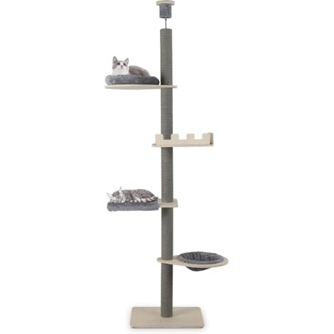 COSTWAY Albero per Gatti da Interno, Tiragraffi per Gatti Regolabile in Altezza da 236 a 271 cm con Piattaforma, Cesta Letto e Tiragraffi, Mobile per Gattini in Legno
