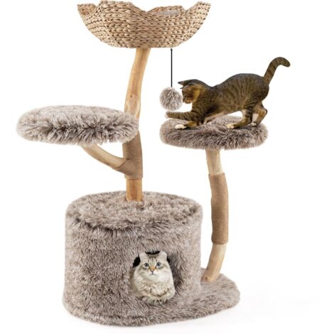 COSTWAY Albero per Gatti in Legno di Pero 105cm, Torre per Gatti con Tiragraffi in Sisal, Piattaforme e Pallina Pendente, Cuccia per Animali Domestici