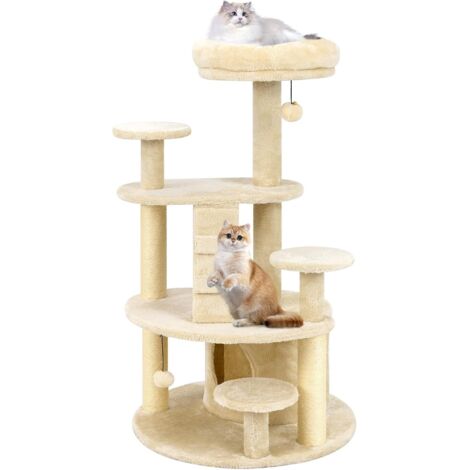 COSTWAY Albero per Gatti, Tiragraffi per Gatti con Condominio, Piattaforma Imbottita, Tiragraffi, Pallina di Peluche Pendente e Scala, Centro Attività per Animali Domestici Interno