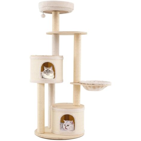 COSTWAY Albero per Gatti, Tiragraffi per Gattini con Tiragraffi in Sisal e Tappetino, Condomini, Piattaforma, Amaca, Giocattolo Pendente, Cuscino Lavabile e Multi-Livello, Mobili per Gatti da Interno