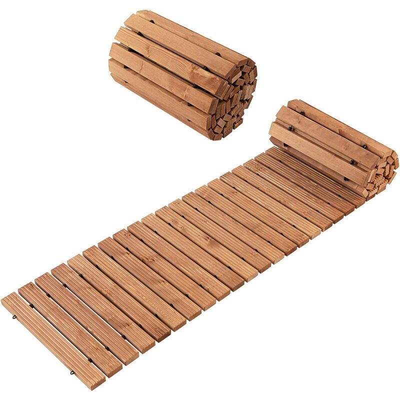 Allée de Jardin en Bois de 245 cm, Allée Droite Extérieure Résistante aux Intempéries avec Fil d'Acier et Texture Antidérapante, Allée en Bois pour