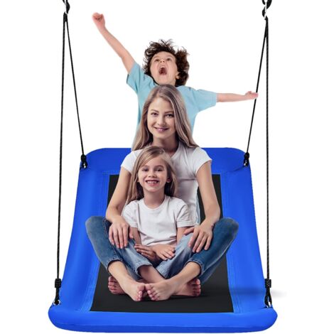 COSTWAY Altalena da Giardino per Bambini, Con Telaio in Metallo, Regolabile in Altezza, Carico Fino a 150 kg, Ideale per Parco, Parco Giochi, Cortile, 80 x 150 cm (Blu)