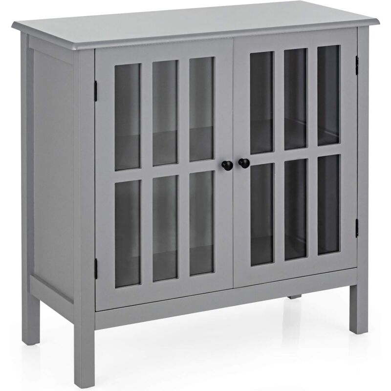 

COSTWAY Aparador para Cocina Mueble Consola con Puerta de Vidrio Armario Buffet con Patas de Madera de Pino (Gris)