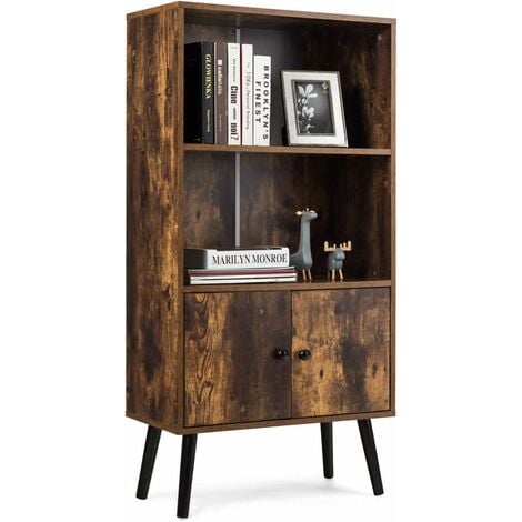 COSTWAY Aparador Vintage con Estantes y Puerta Estantería Librería Mueble para Hogar Oficina Salón Marrón