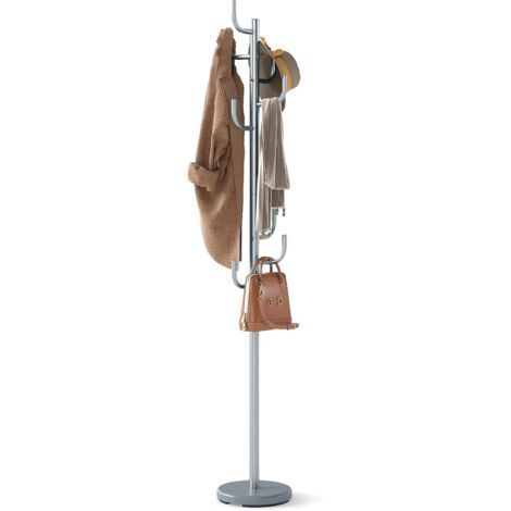 COSTWAY Appendiabiti 175 cm, Attaccapanni da Terra con 8 Ganci, Base Ponderata, Appendiabiti in Metallo Robusto con 2 Opzioni di Altezza per Ingresso Camera da Letto Ufficio