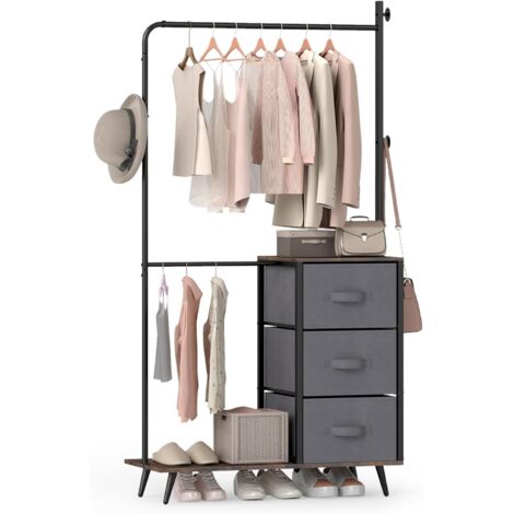 COSTWAY Appendiabiti con Cassetti in Tessuto，Doppia Asta, con Cassetti e 3 Ganci, 95x40x175cm