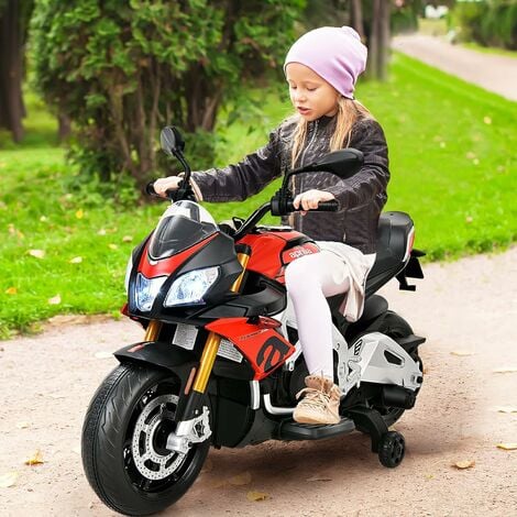 COSTWAY Aprilia Moto Aprilia Electrique 12 V pour Enfants 3-5km/h avec Lumières LED, Musique MP3, Démarrage avec Clé 3 Ans+ Rouge
