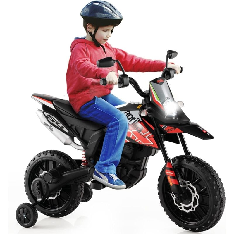 Costway - Aprilia Moto Électrique pour Enfants 3-8 Ans avec Musique & Lumière, Voiture Électrique Enfants avec 2 Roues d'Entraînement, Vitesse 5,5-6