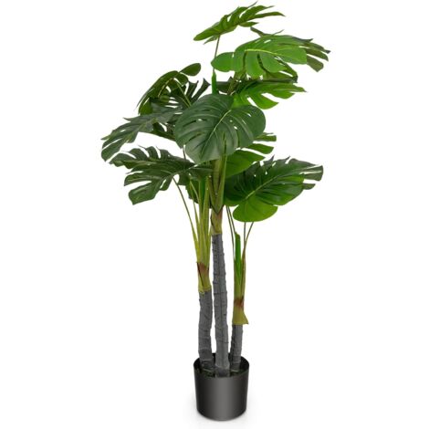 COSTWAY Árbol Artificial de 120 cm, Planta Falsa de Monstera Deliciosa con 20 Hojas Grandes, Maceta de Hormigón, Musgo Realista, Planta Falsa de Árbol para Hogar, Oficina, Patio, Tienda