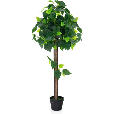 COSTWAY Árbol Artificial de Hortensia 114 cm, Árbol Falso en Maceta con Tronco de Madera, Hojas de Hortensia Realistas, Vides, Planta Decorativa Falsa para Interior, Oficina