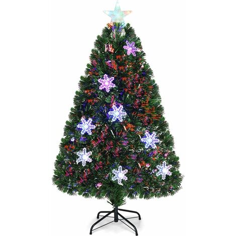 COSTWAY Árbol de Navidad Artificial 120cm con Base Iluminado con Fibra de Vidrio Cambia Color para Navidad Hogar Fiesta Decoración