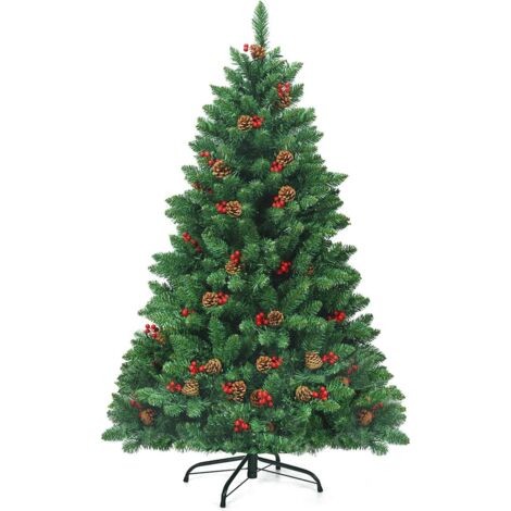 COSTWAY Árbol de Navidad Artificial 135 cm con LED Iluminación y Soporte Fiesta Decoración para Navidad Hogar