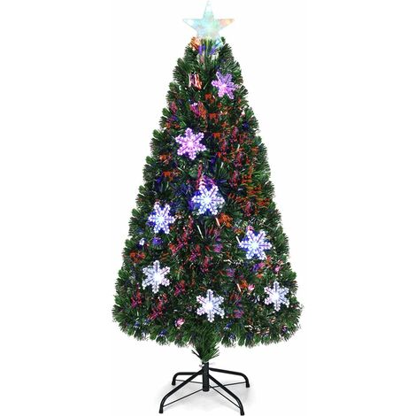 COSTWAY Árbol de Navidad Artificial 150cm con Base Iluminado con Fibra de Vidrio Cambia Color para Navidad Hogar Fiesta Decoración
