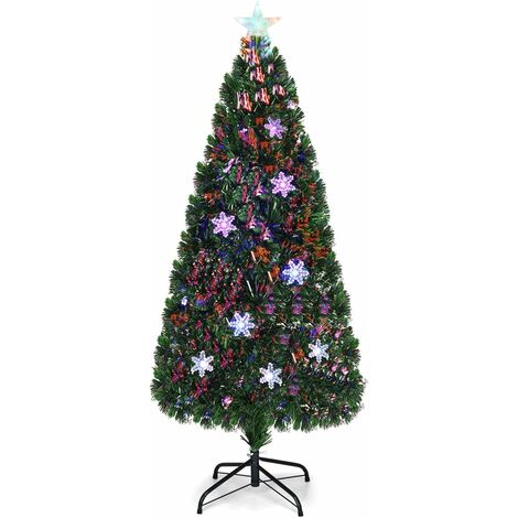 COSTWAY Árbol de Navidad Artificial 180cm con Base Iluminado con Fibra de Vidrio Cambia Color para Navidad Hogar Fiesta Decoración