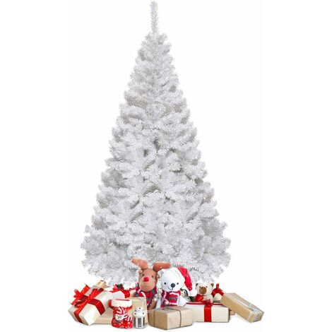 COSTWAY Árbol de Navidad Artificial 1,8M con Base Metálica Material PVC Decoración para Navidad Fiesta Casa Blanco