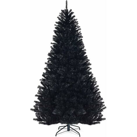 COSTWAY Árbol de Navidad Artificial 225cm con Puntas de PVC y Soporte de Metal Navidad Decoración Color Negro