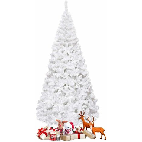 COSTWAY Árbol de Navidad Artificial 2,4M con Base Metálica Material PVC Decoración para Navidad Fiesta Casa Blanco
