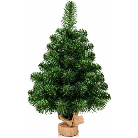 COSTWAY Árbol de Navidad Artificial con Base de Cemento Agujas de PVC Decoración para Navidad Hogar Oficina Fiesta Verde (Altura de 60cm)