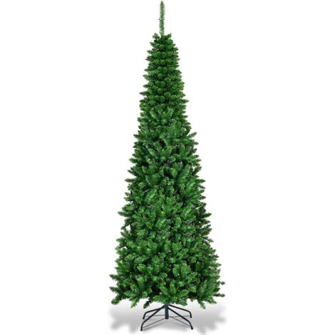 COSTWAY Árbol de Navidad Artificial con Luces LED de Blanco Cálido con Soporte de Metal y Agujas de PVC Navidad Decoración 210cm