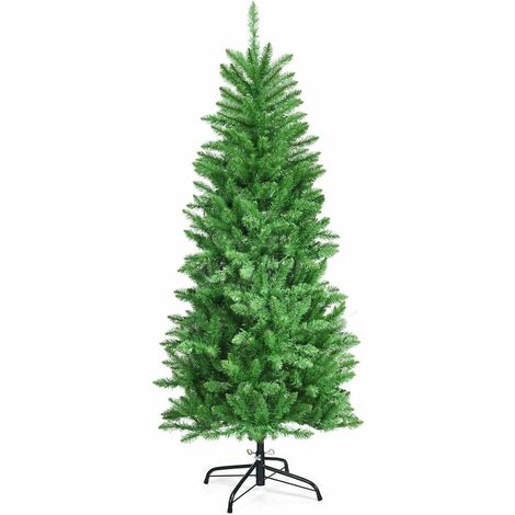 COSTWAY Árbol de Navidad Artificial con Luces LED de Blanco Cálido,Soporte de Metal y Agujas de PVC Navidad Decoración para Hogar Oficina 150cm