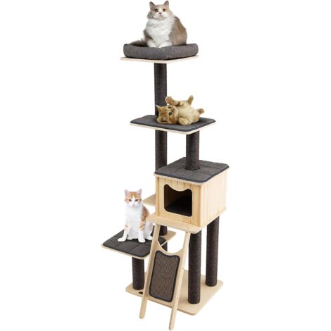COSTWAY Árbol para Gatos de 175 cm, con Postes de Sisal y Tablero Rascador, Moderna Torre para Gatos de 6 Pisos con Alfombras de Felpa, Condo Espacioso, Centro de Actividades para Gatos, Gris