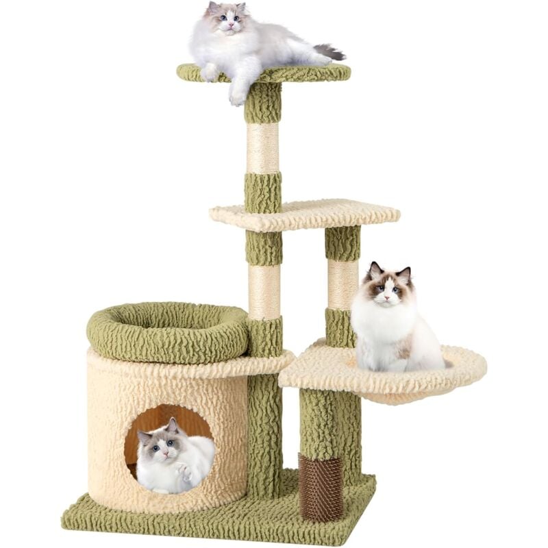 Costway - Arbre à Chat 97 cm, Arbre a Chat Bois, 3 Griffoirs pour Chat, Brosse d'Toilettage, Arbre a Chat Cactus, 3 Plateformes, Condo, Panier, Arbre