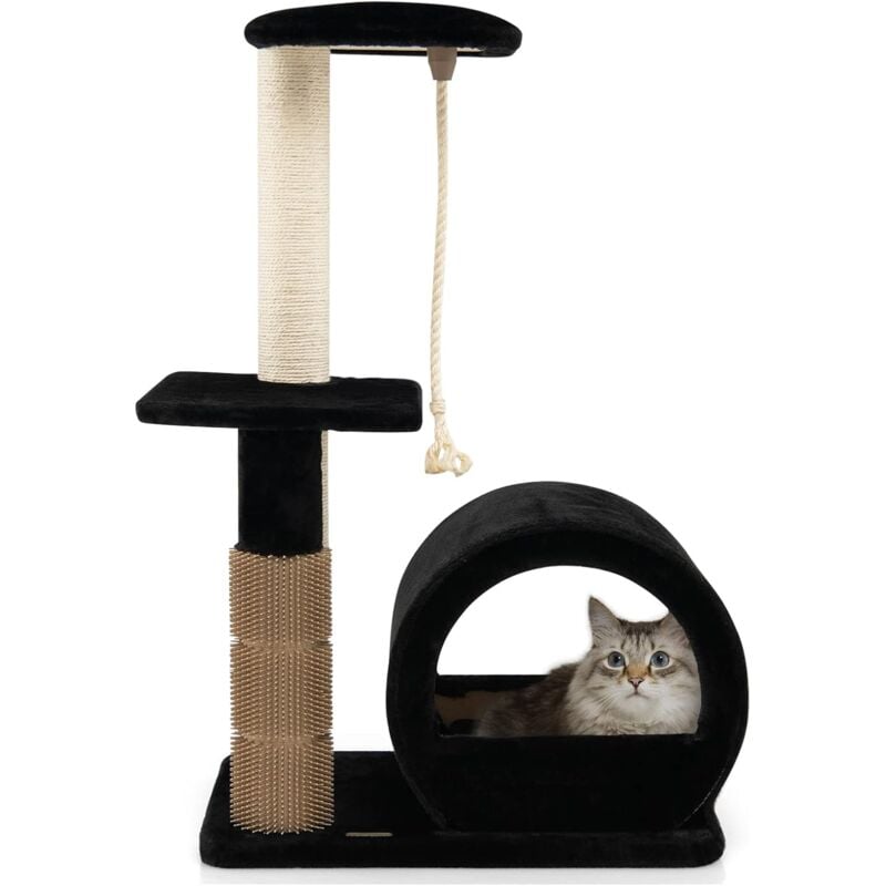 Arbre à Chat à 3 Niveaux, Tour à Chat en Peluche avec Poteaux en Sisal et Poteau eva, Centre d'Activité pour Chatons avec Condo et Corde Suspendue,