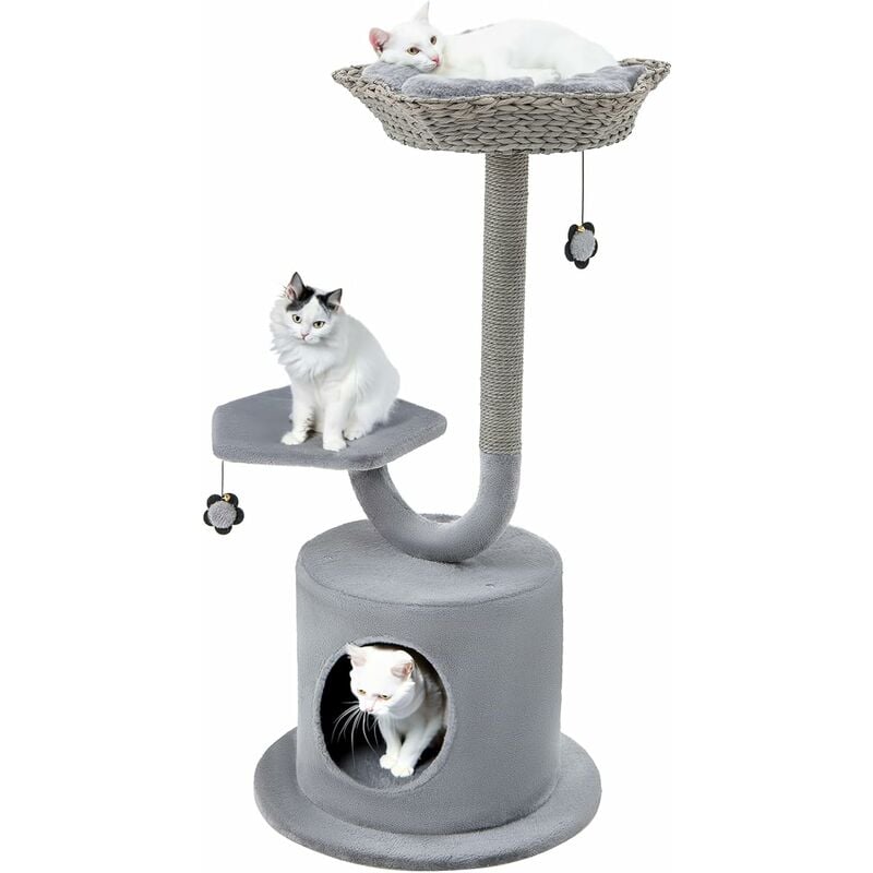 Arbre à Chat avec Cadre en Métal Courbé, Tour à Chat de 106 cm avec 2 Perchoirs Peluchés et Grand Condo, Centre d'Activités pour Chat avec Balle