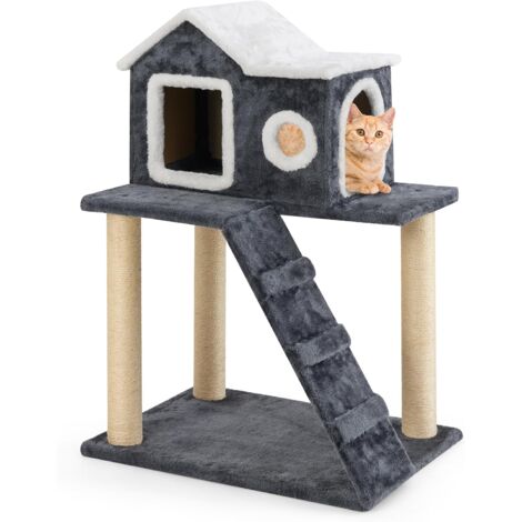 COSTWAY Arbre à Chat avec Griffoir Sisal /Centre d'Activités avec une nacelle et une échelle 604588cm