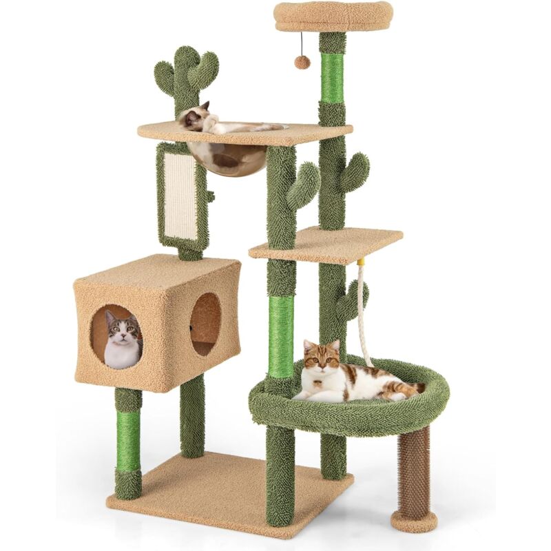 Costway - Arbre à Chat Cactus 150 cm, Tour pour Chat à 5 Étages, 4 Plateformes, Condo, Capsule, Arbre à Chat xxl, Brosse d'Toilettage, Planche à