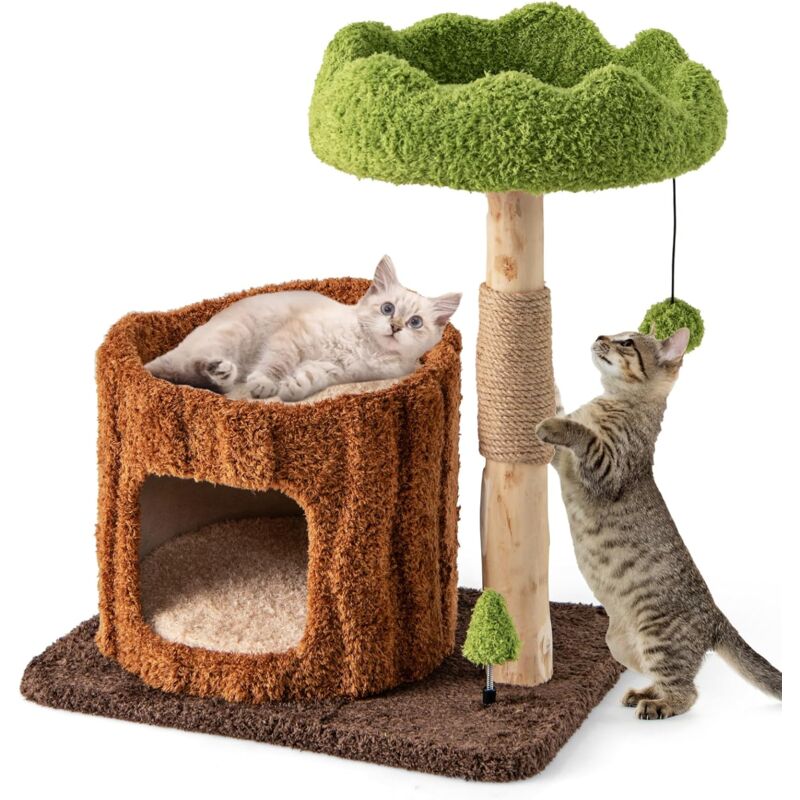 Costway - Arbre a Chat Design 73 cm, Arbre a Chat en Bois, Tour Chat Griffoir, 2 Plateformes, Poteaux à Griffer en Jute, Petit Arbre a Chat, Planche