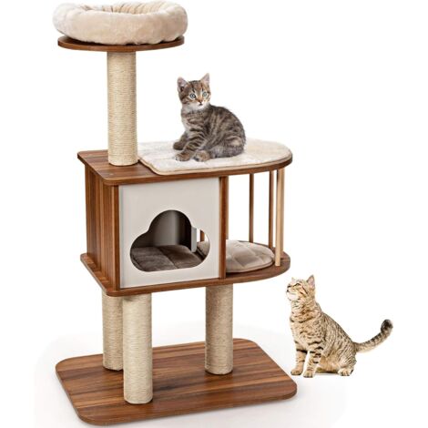 Costway – Arbre à chat 117cm en bois composite – 3 niveaux avec griffoir en sisal et coussins amovibles – Pour chats et chatons