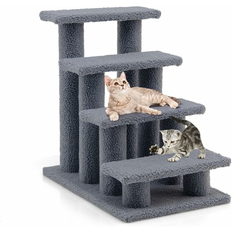 Arbre à Chat en Laine d'agneau, Centre d'Activités pour Chat en Forme d'Escalier, Arbre à Grimper pour Chat en 4 Etages, Charge 25kg, 60,5 x 40 x 60
